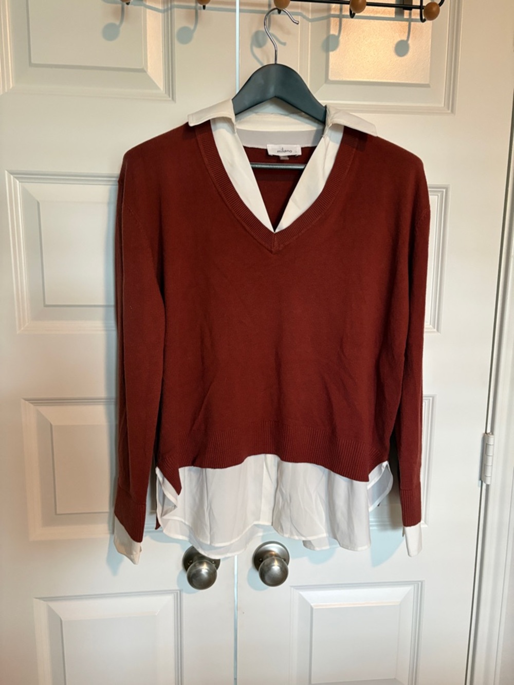 Milano Women's Rust Red Layered V-Neck Sweater